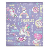 Personalized Custom Name for Baby Girls Kids Toddler  -  Unicorn Rainbow Throw Blankets